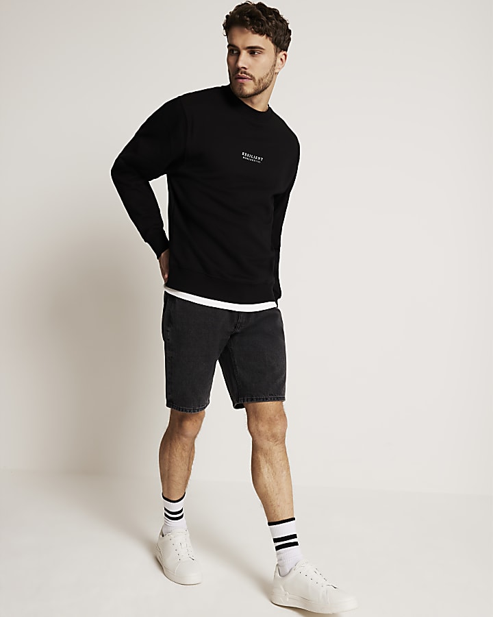 Black regular fit denim shorts River Island