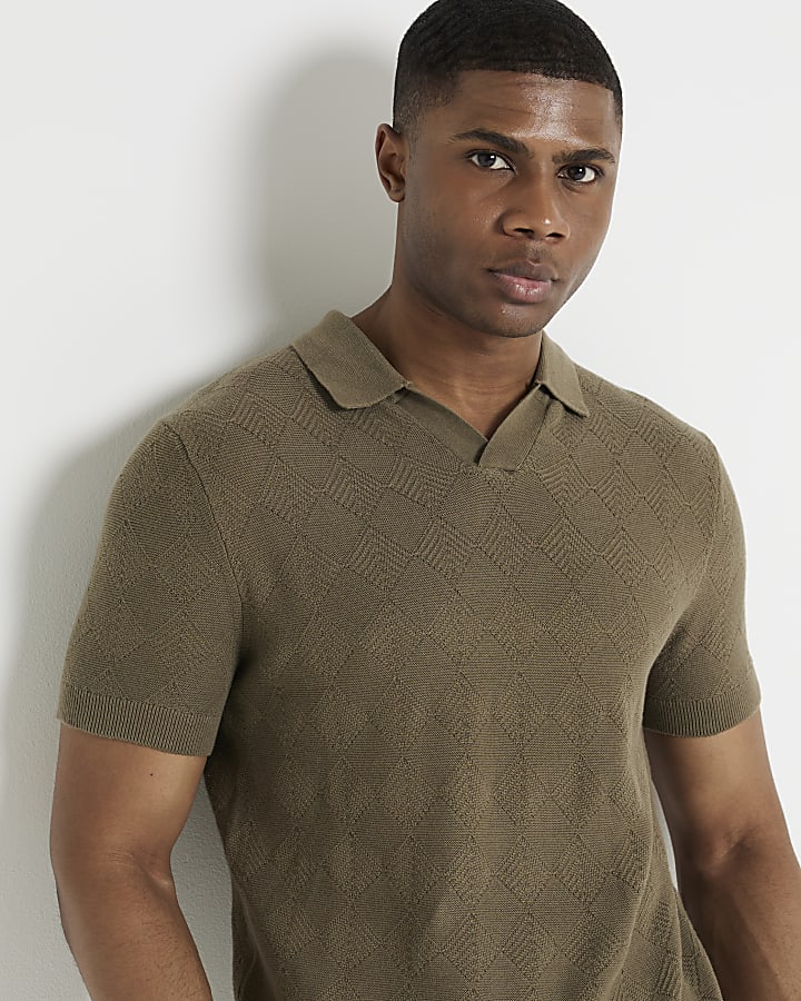 Green slim fit diamond stitch t-shirt