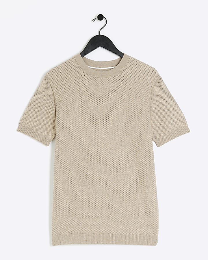 Stone slim fit textured knitted t-shirt