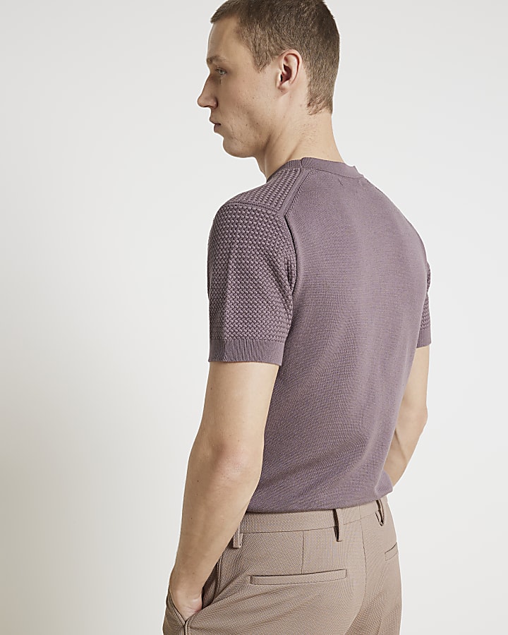 Red slim fit textured knitted t-shirt