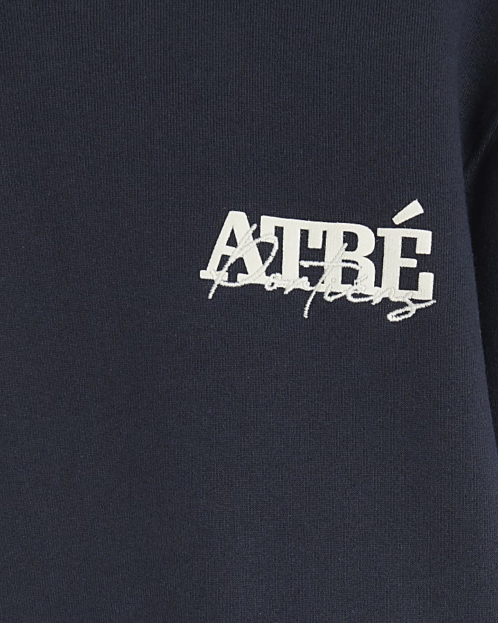 Navy regular fit embossed graphic hoodie