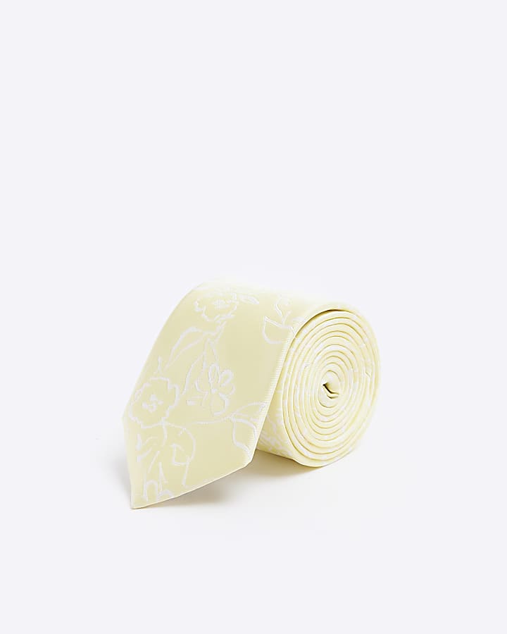 Yellow jacquard floral tie