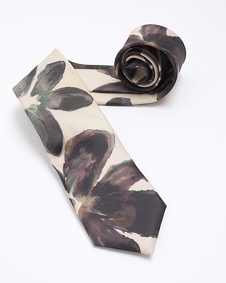 Beige floral tie