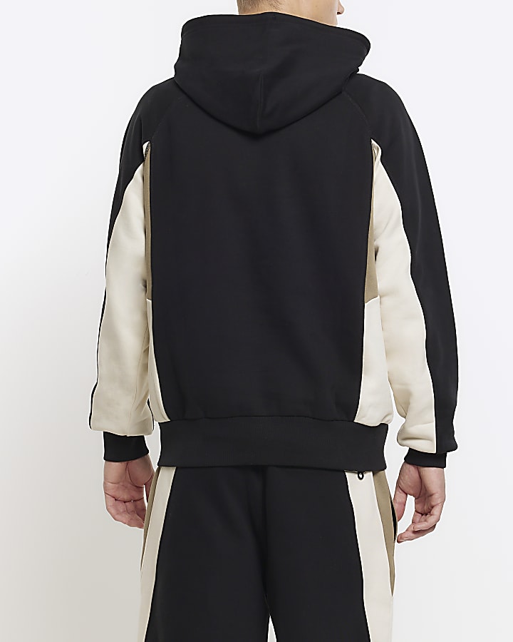 Black regular fit colour block hoodie