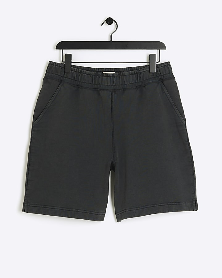 Washed black regular fit loopback shorts