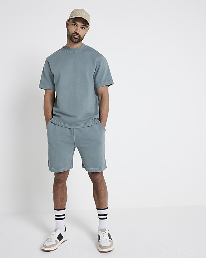 Washed green regular fit loopback t-shirt