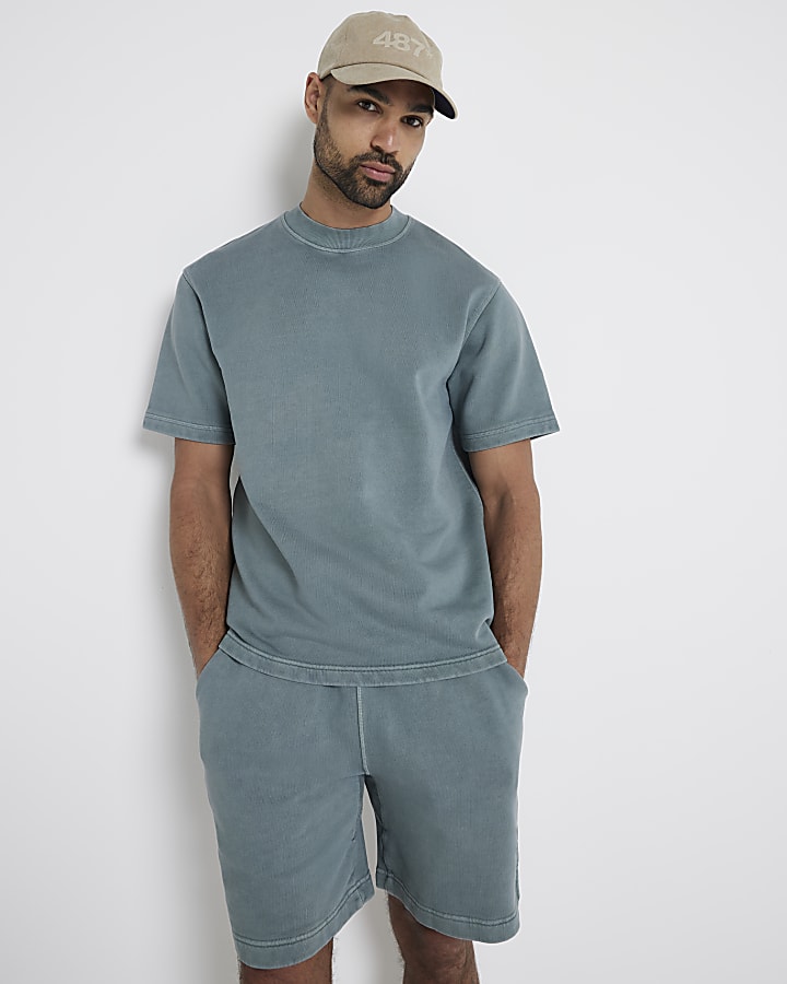 Washed green regular fit loopback t-shirt