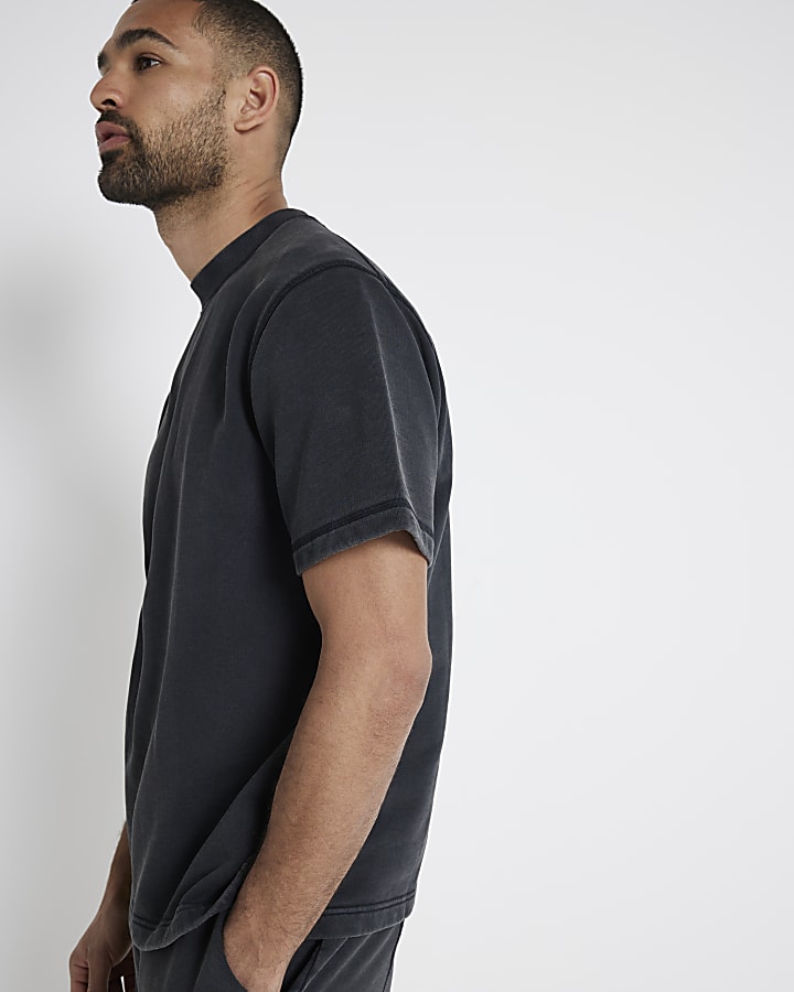 Washed black regular fit loopback t-shirt