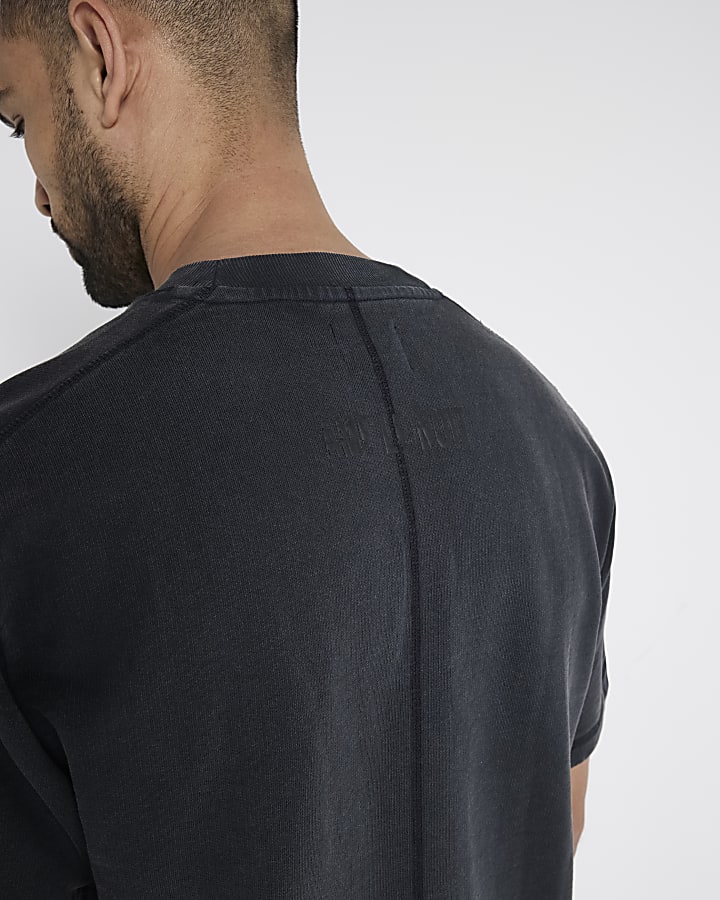 Washed black regular fit loopback t-shirt