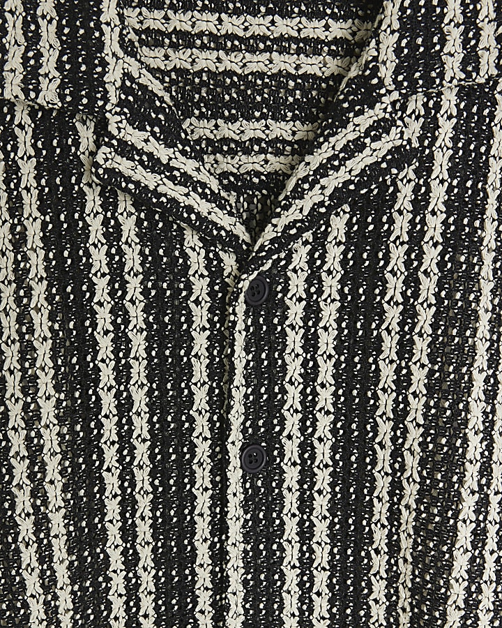 Black regular fit crochet stripe revere shirt