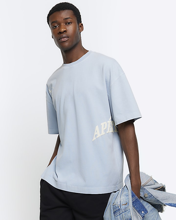 Washed blue oversized fit graphic t-shirt