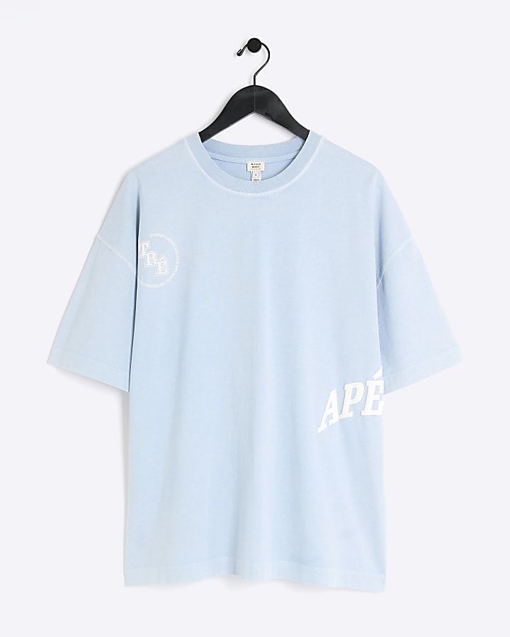 Washed blue oversized fit graphic t-shirt