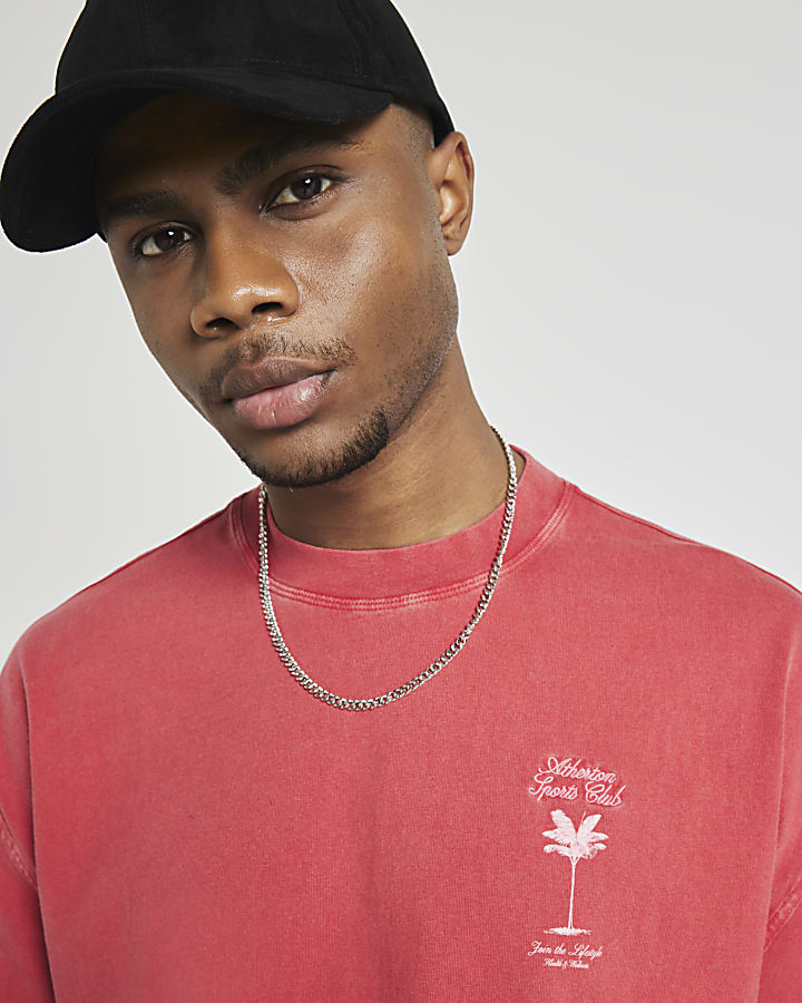 Red regular graphic embroidered t-shirt