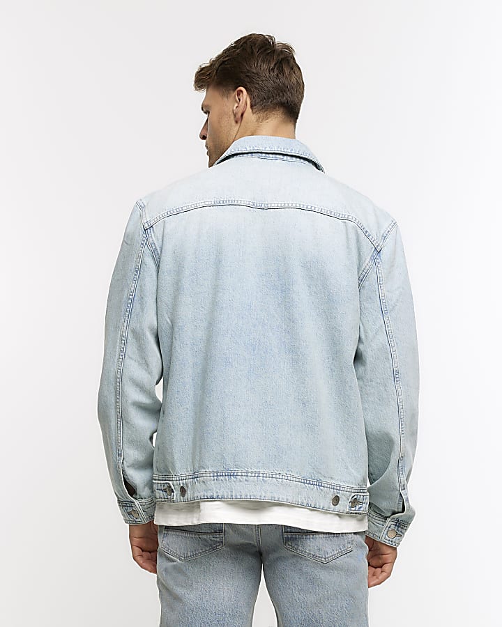 Blue regular fit zip up denim jacket