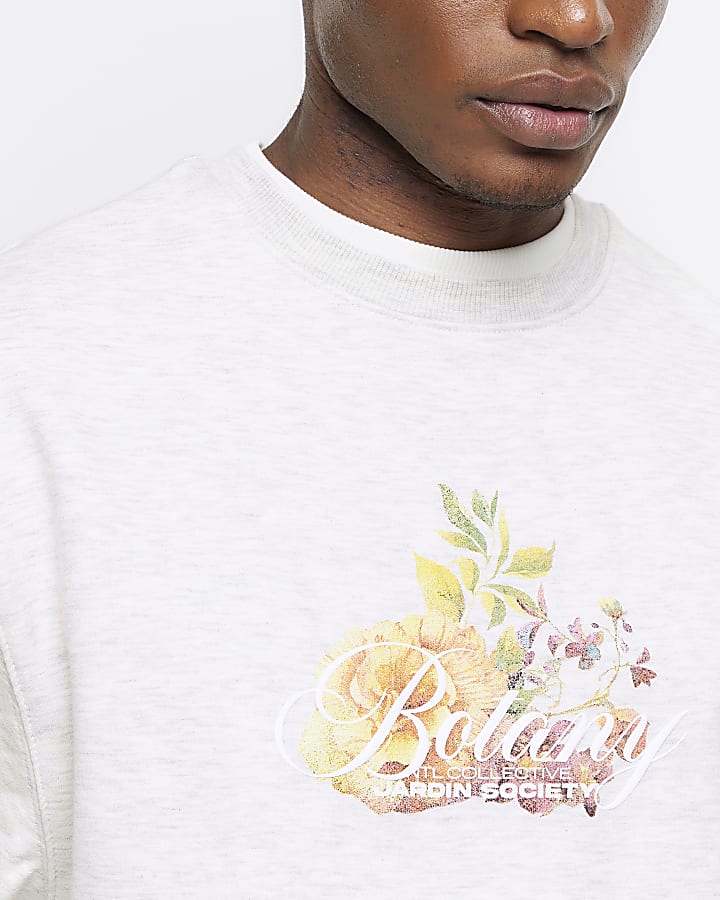 Beige regular fit floral graphic sweatshirt