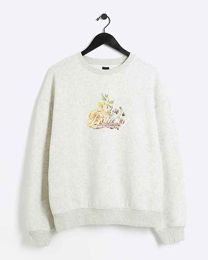 Beige regular fit floral graphic sweatshirt