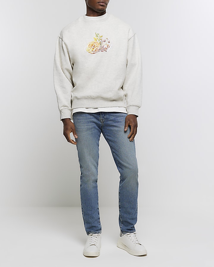 Beige regular fit floral graphic sweatshirt