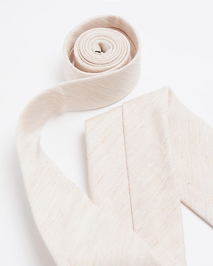 Pink linen blend textured tie