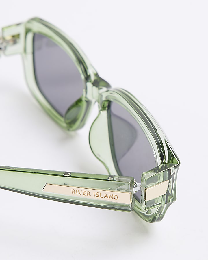 Green clear frame square sunglasses