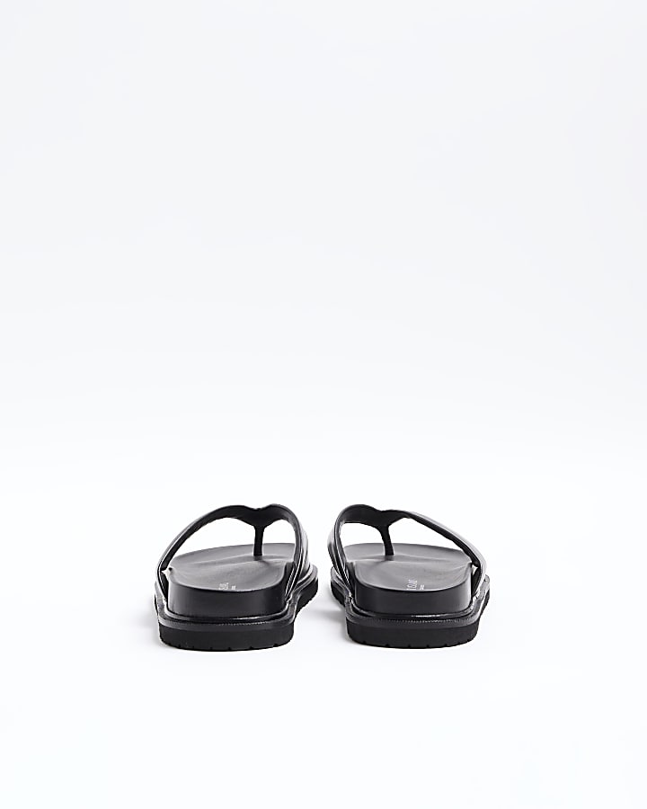 Black leather flip flop sandals