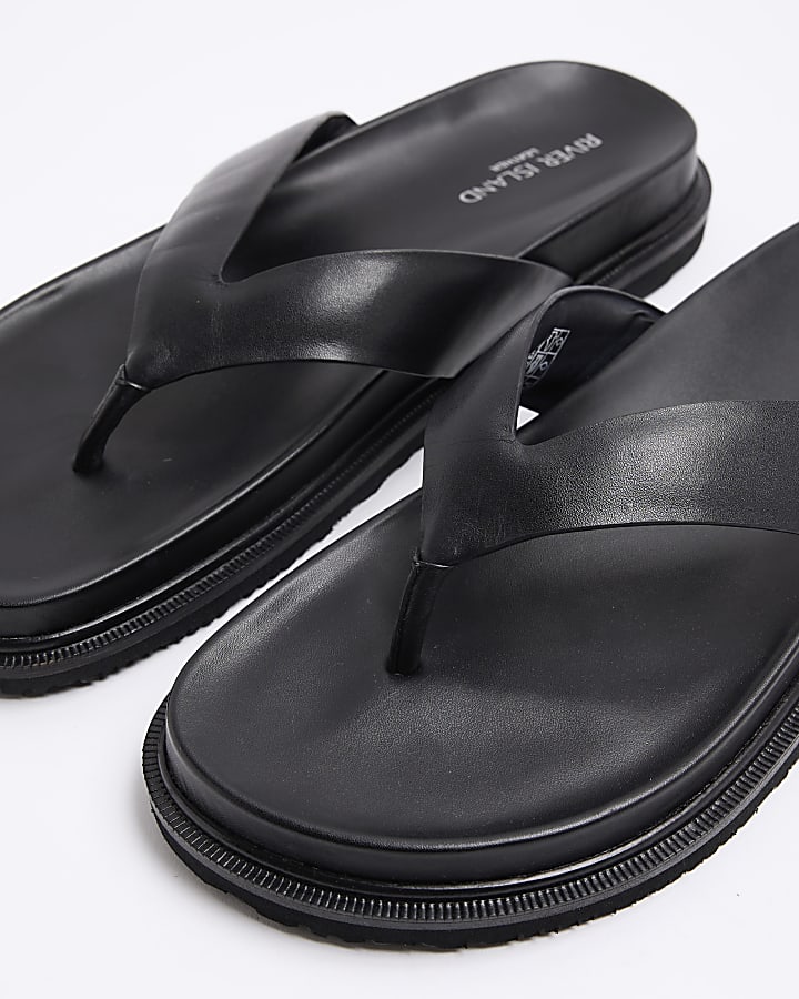 Black leather flip flop sandals