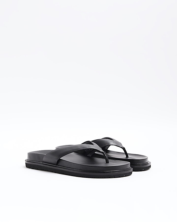 Black leather flip flop sandals