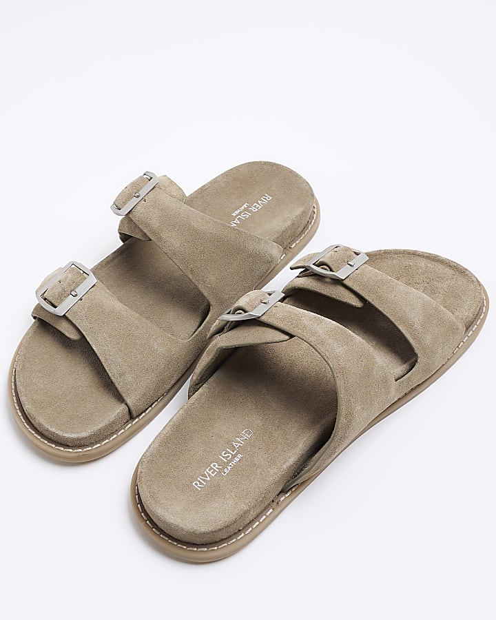 Khaki buckle sandals