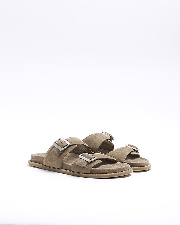 Khaki buckle sandals