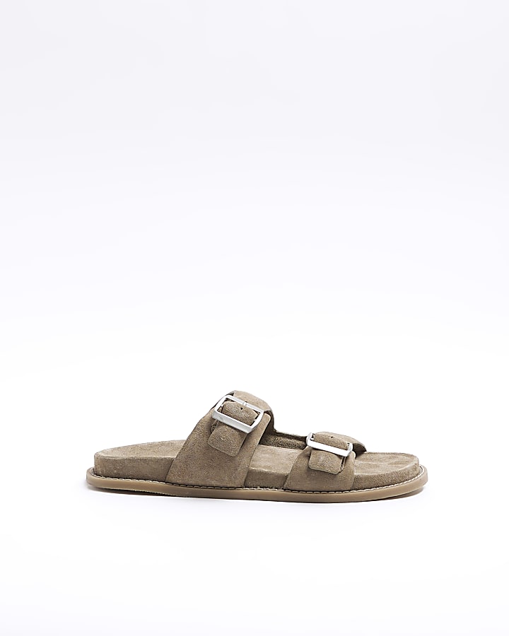 Khaki buckle sandals