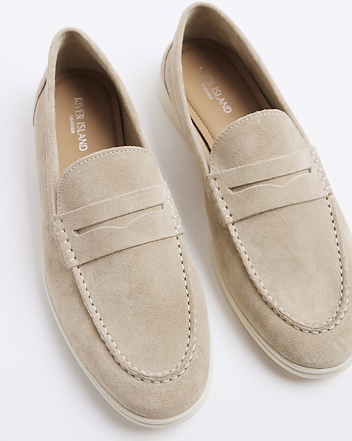 Stone suede loafers