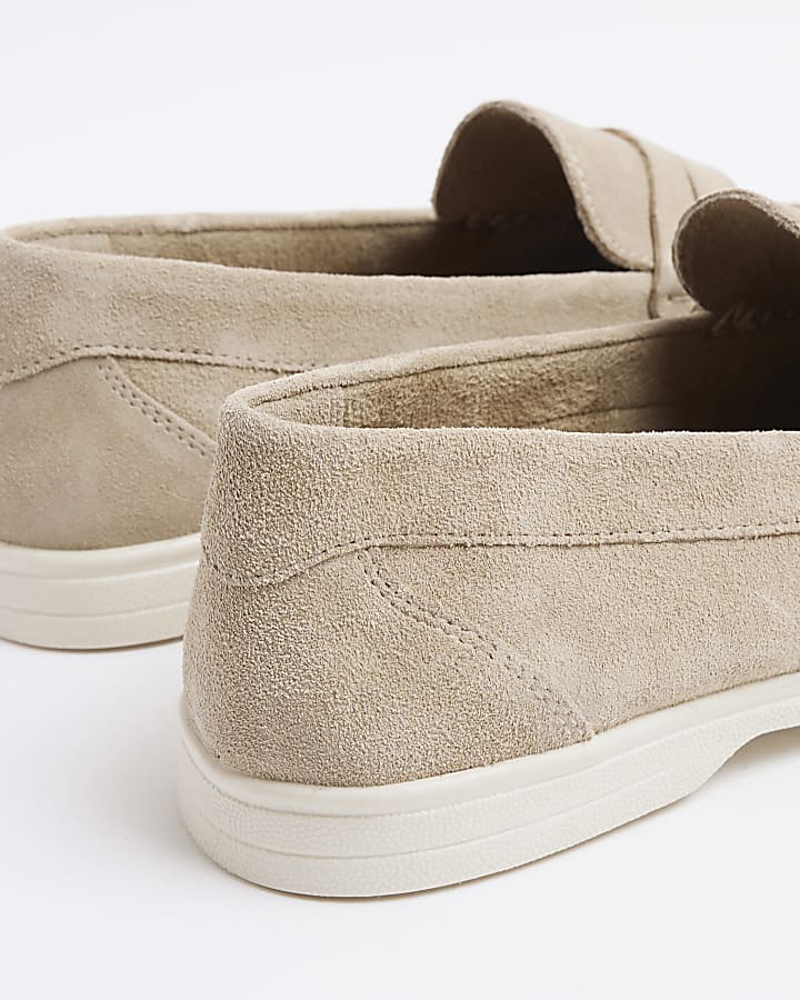 Stone suede loafers