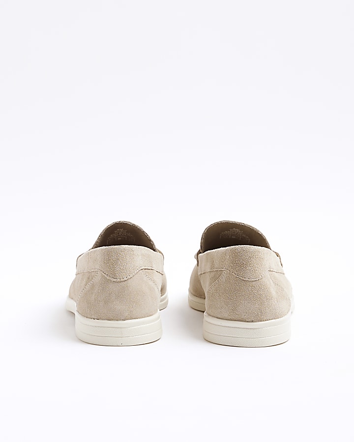 Stone suede loafers