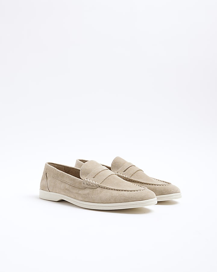 Stone suede loafers