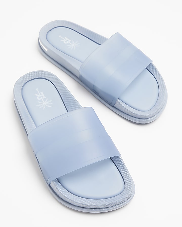 Blue embossed strap sliders