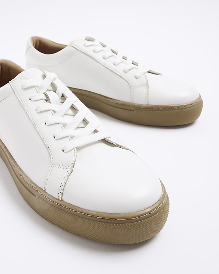 White leather lace up trainers