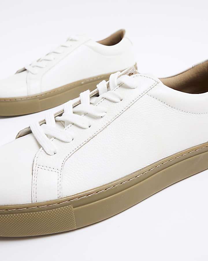 White leather lace up trainers