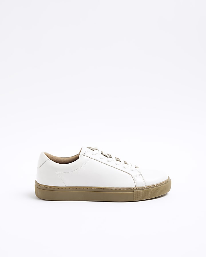 White leather lace up trainers