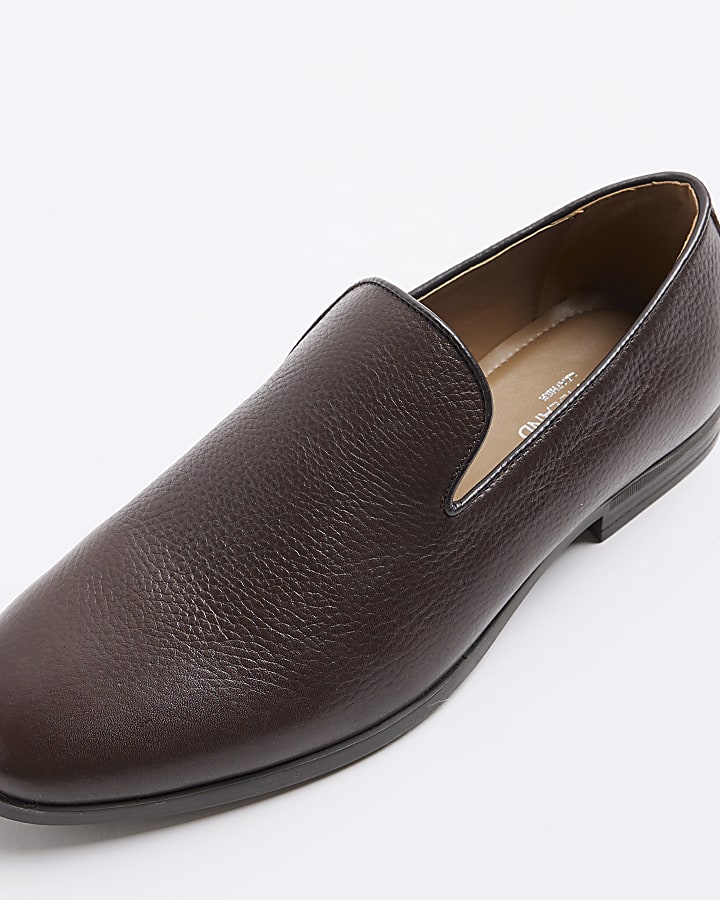 Brown leather slip on loafers