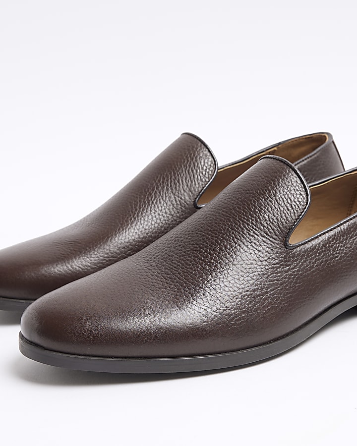 Brown leather slip on loafers