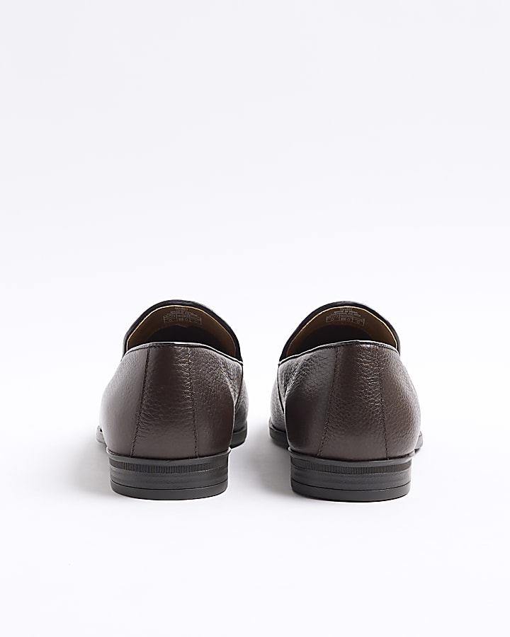 Brown leather slip on loafers