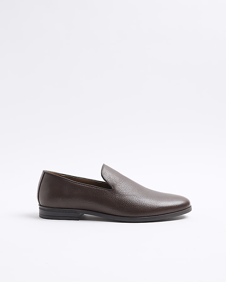 Brown leather slip on loafers