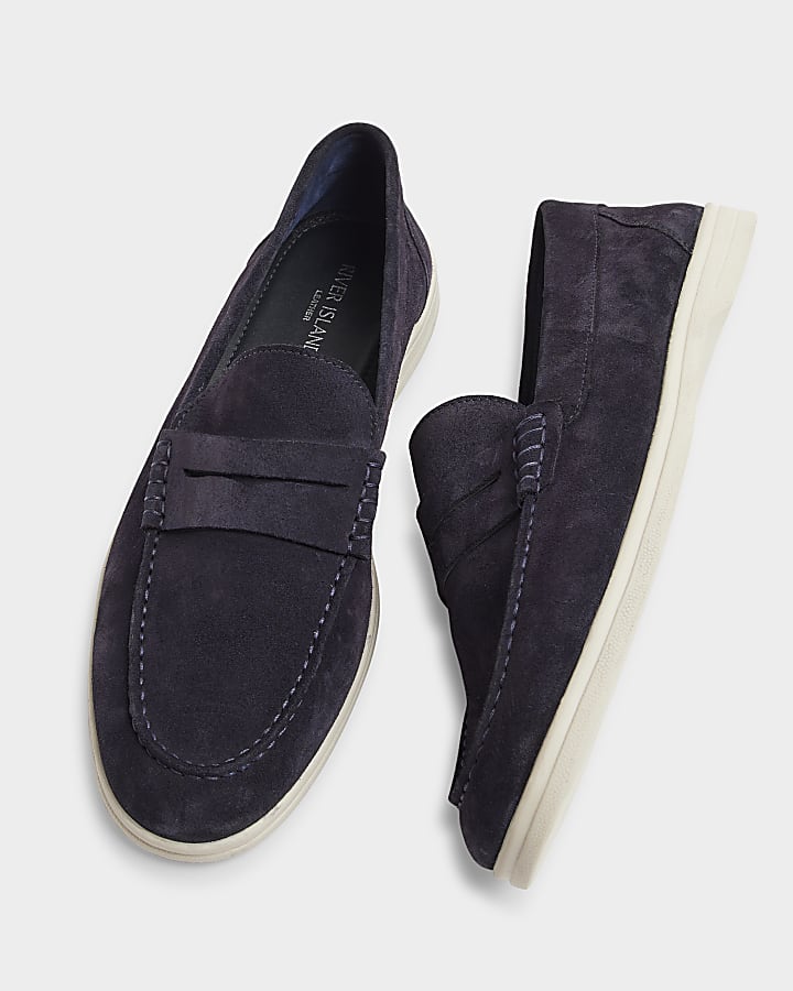 Navy Suede Loafers