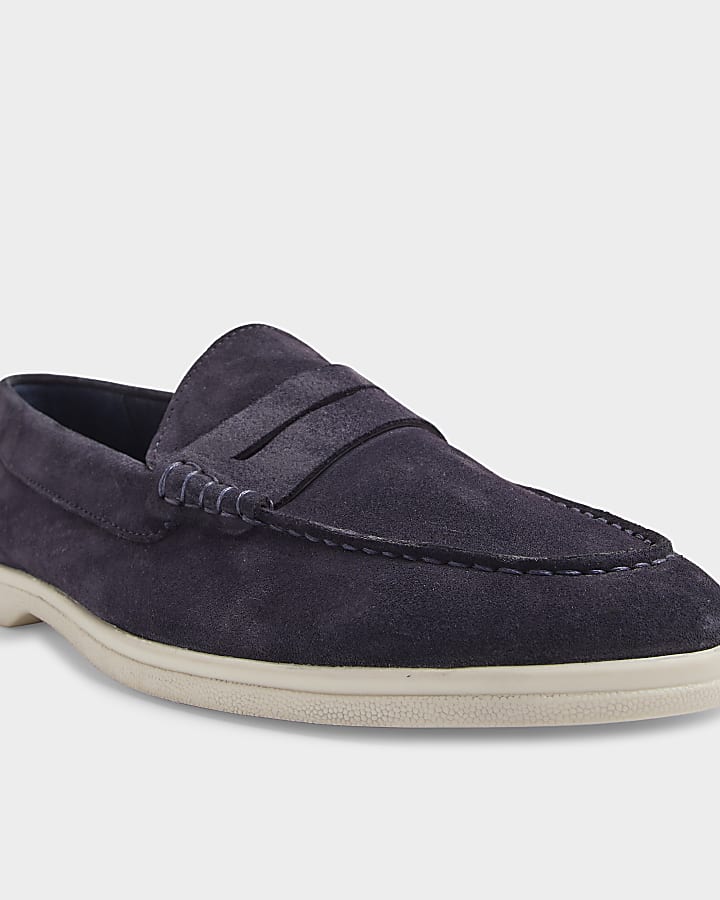 Navy Suede Loafers