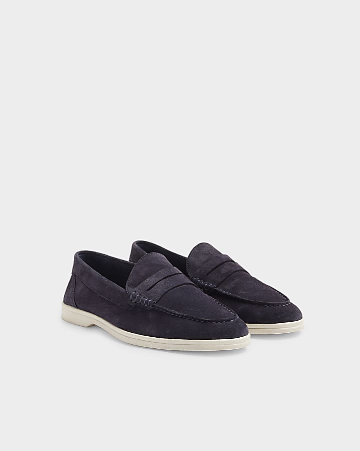 Navy Suede Loafers