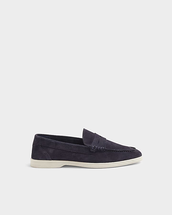 Navy Suede Loafers