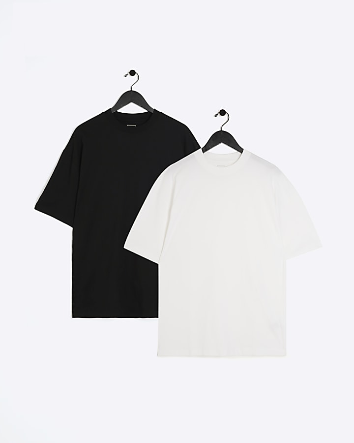 2 Pack black oversized fit plain t-shirt