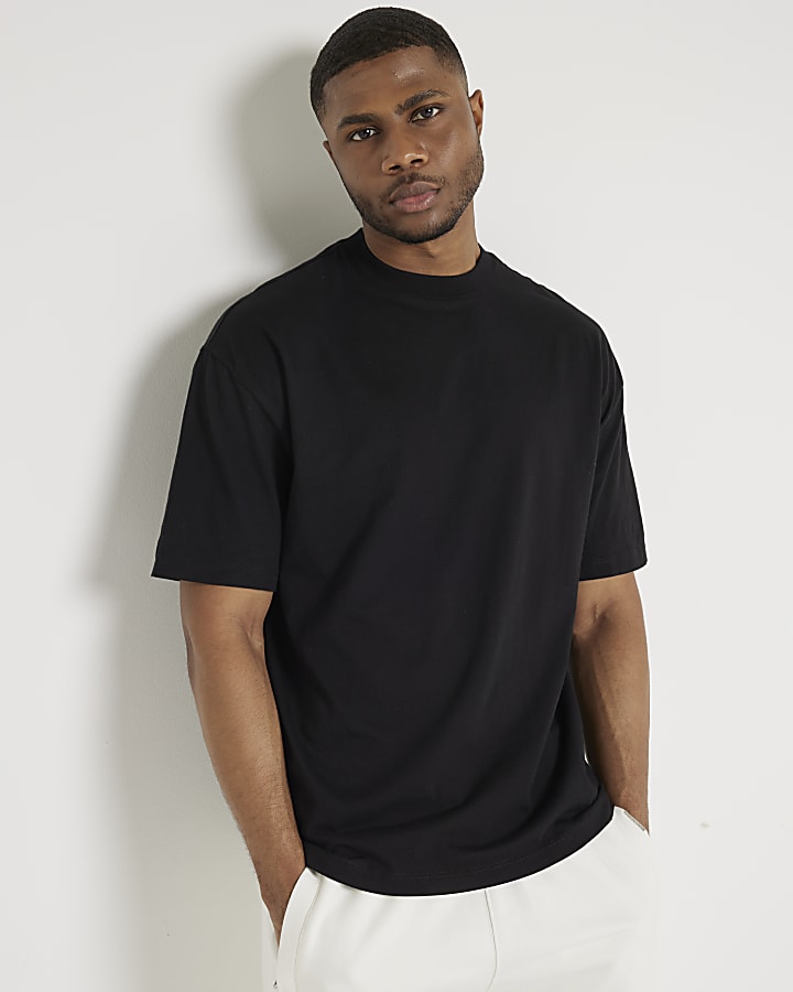 2 Pack black oversized fit plain t-shirt