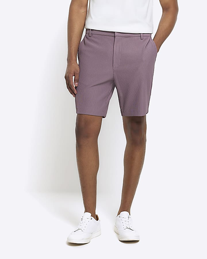 Purple regular fit plisse short