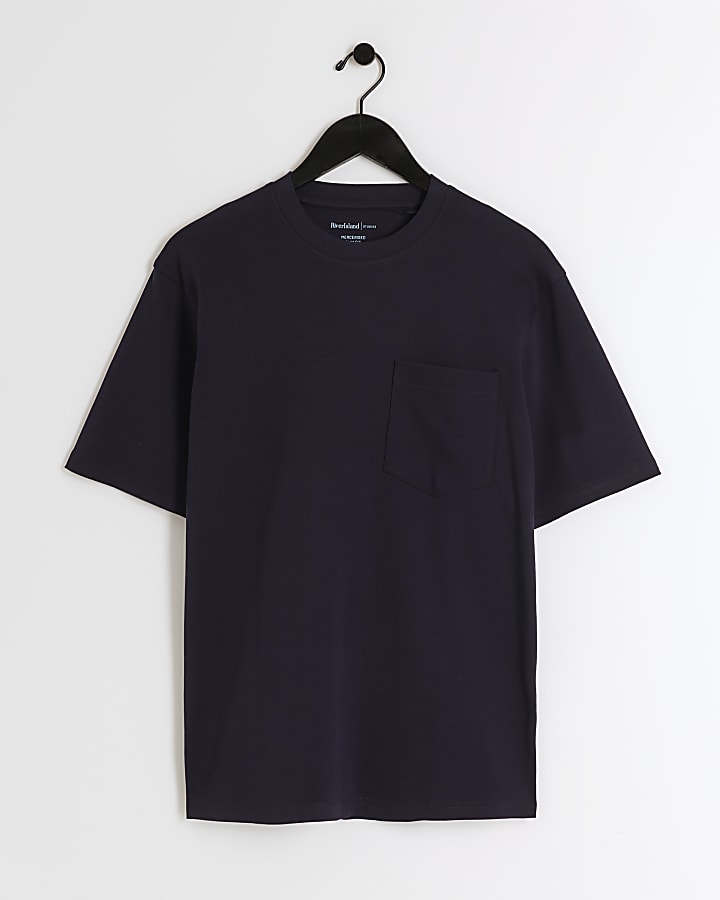 Navy slim fit mercerised cotton t-shirt