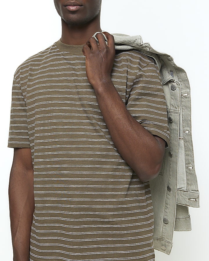 Khaki regular fit RI Studio stripe t-shirt